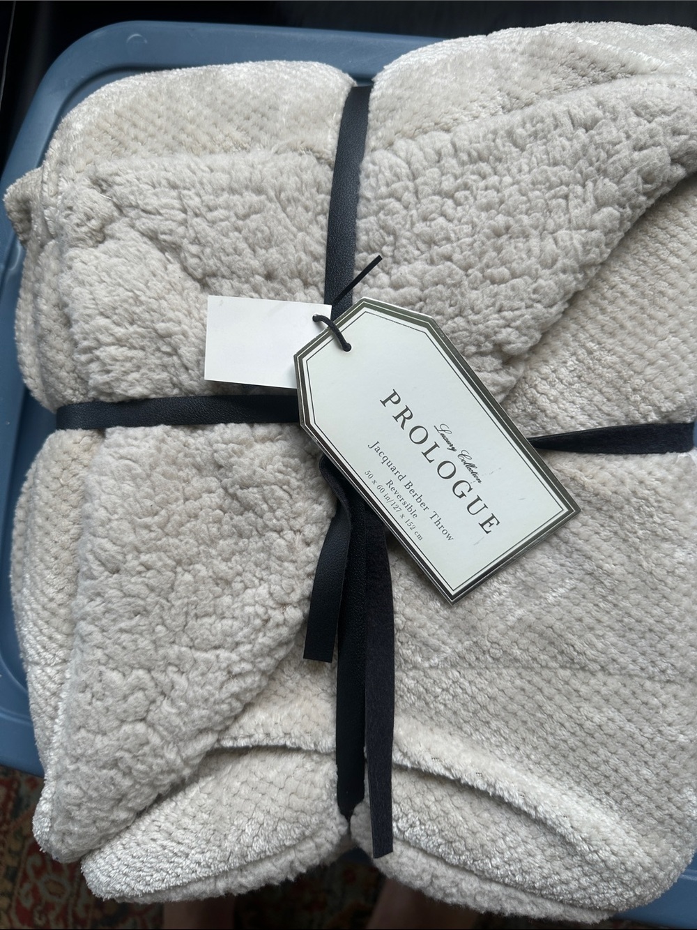 Prologue Reversible Plush Throw Blanket in Light Beige/Cream